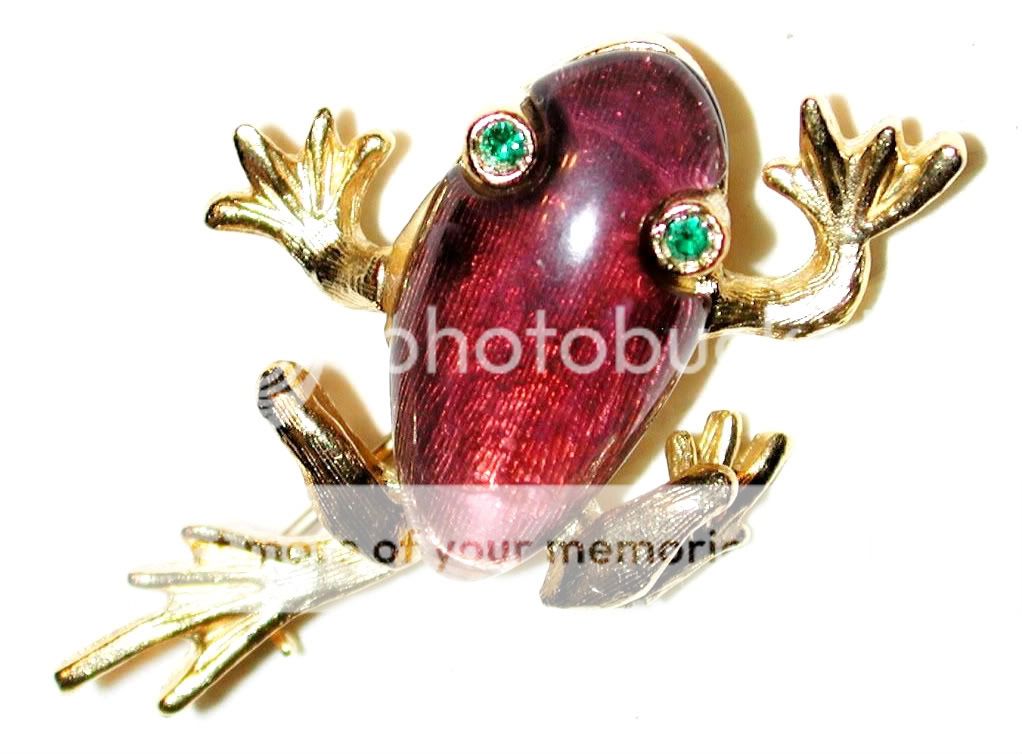 VINTAGE FROG PIN in RARE PLUM YUM 1960s SPHINX for KJL  