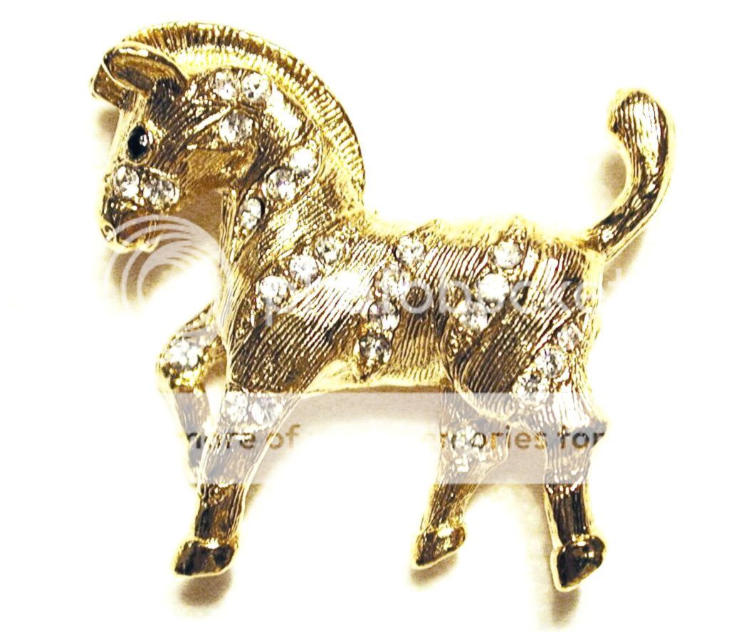 Vintage Petite Baby Zebra Pin Gold Gild Rhinestones Figural Brooch Sphinx New OS