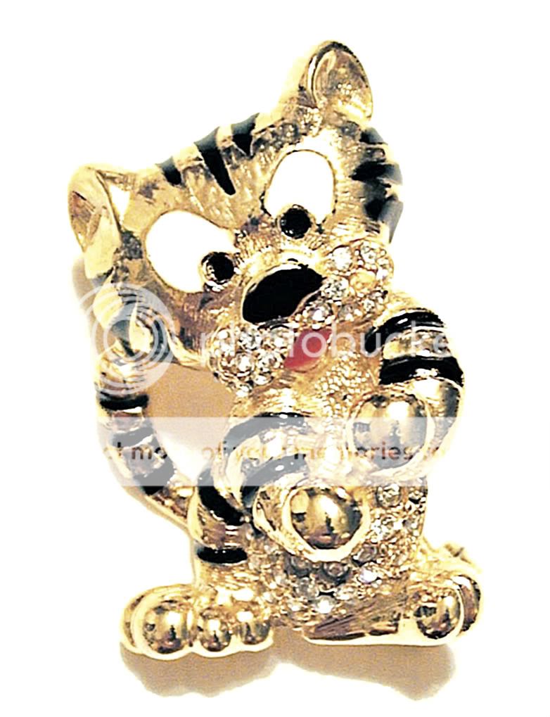 Vintage Tuffy Tiger Baby Gilded and Enameled Animated Figural Pin Sphinx N OS